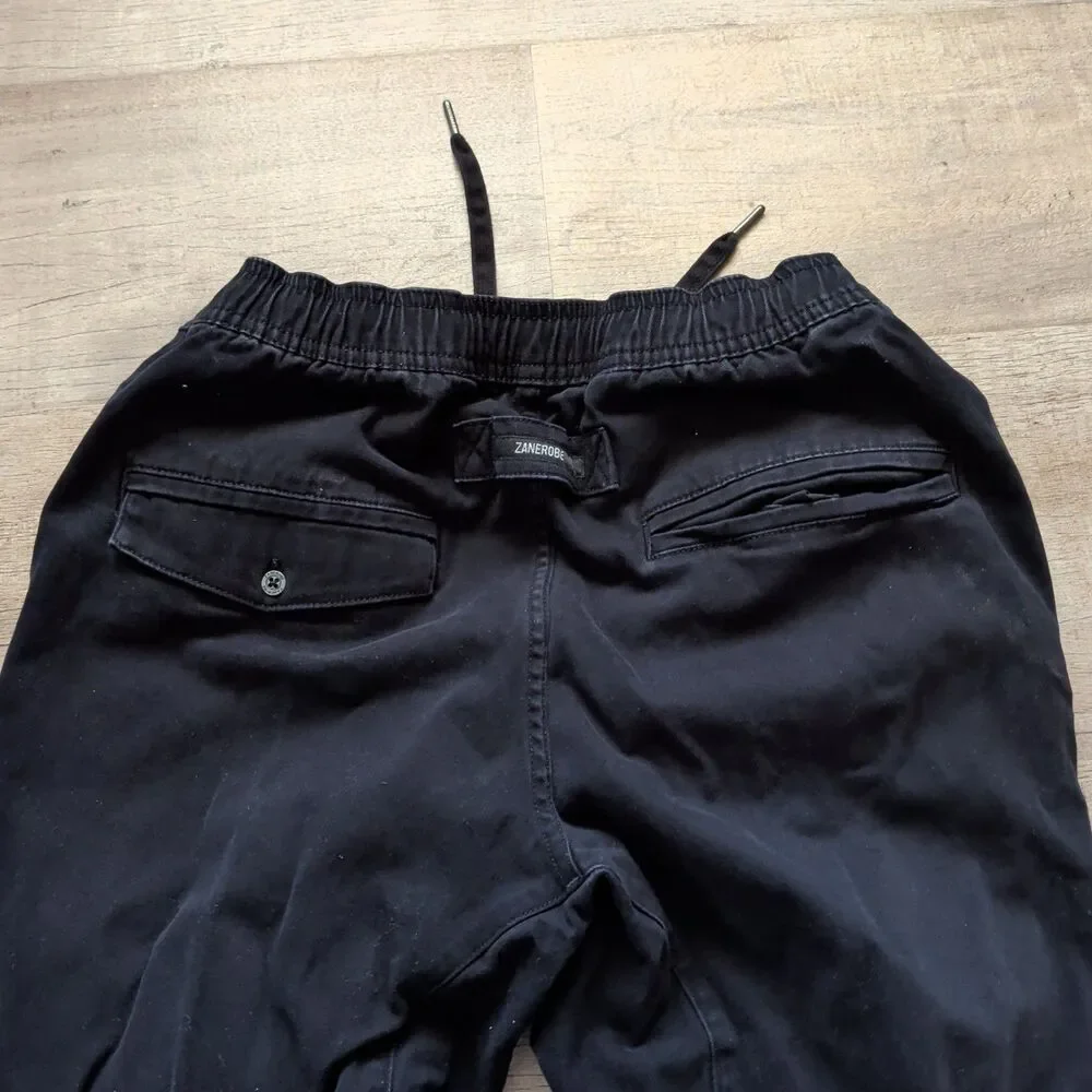ZANEROBE Jogger Pants Mens Size 32 Black Elastic Waist Drawstring Cuffed Chino